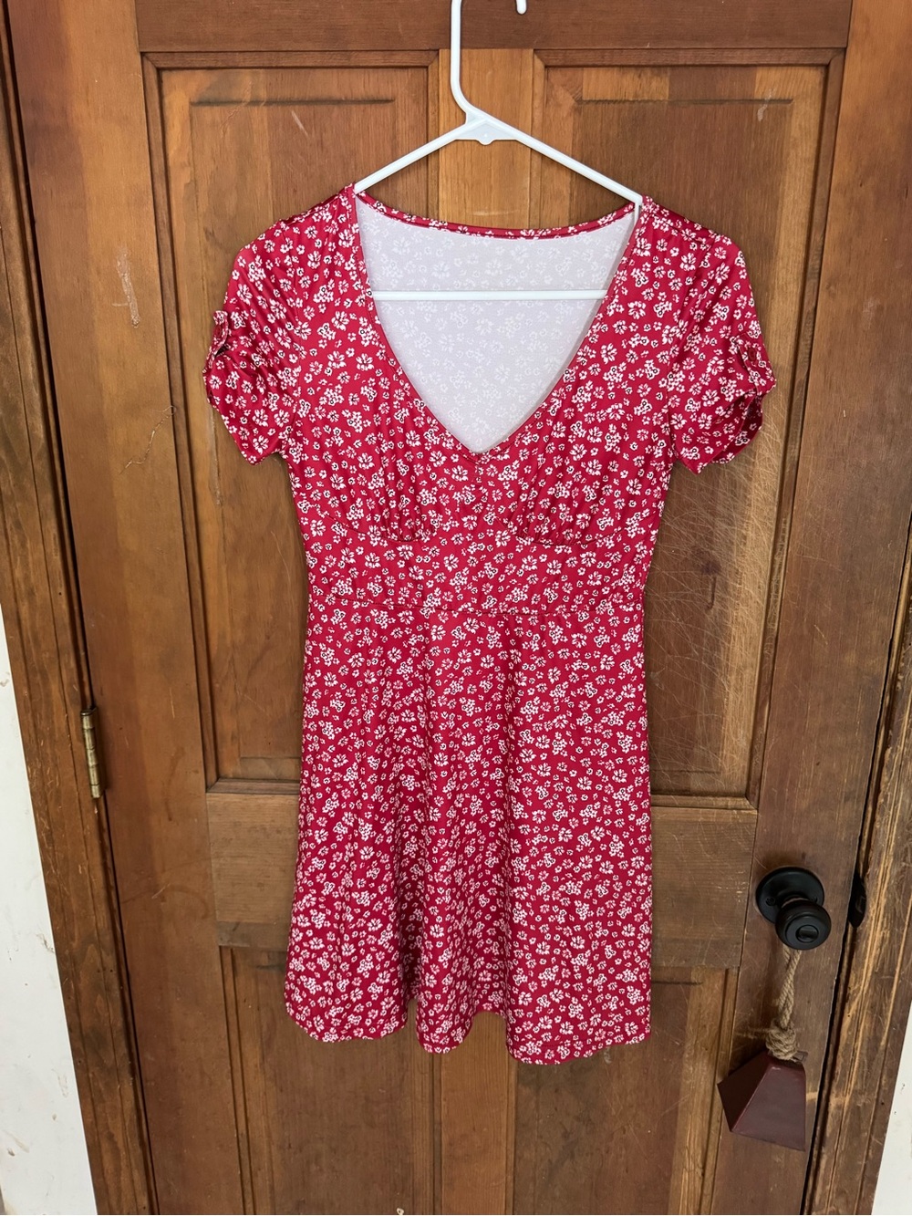 Shein Red Floral V-Neck Mini Dress